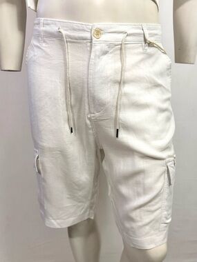 Hudson & Barrow Men's White Cargo Linen Blend Shorts Size W34 Brand New NWT